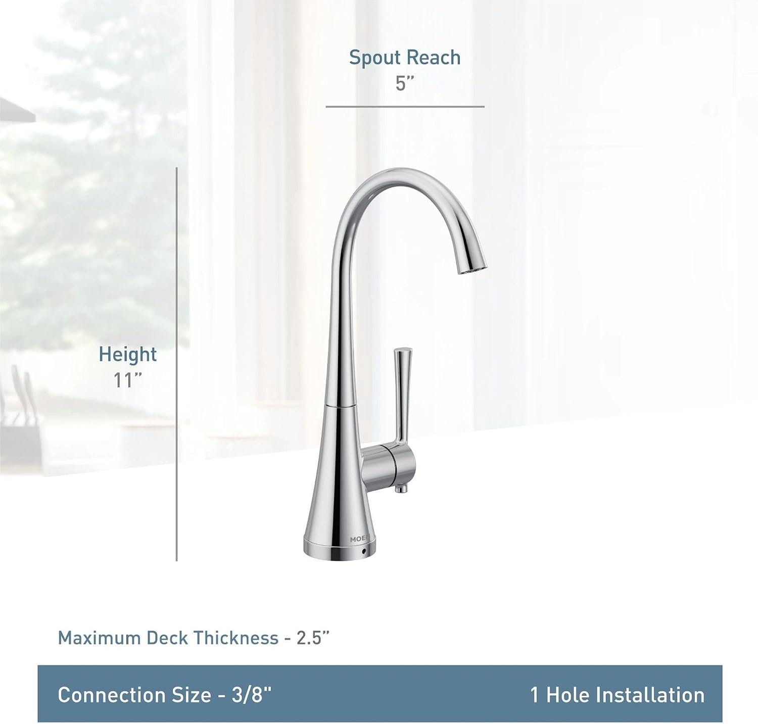 image:imageMoen Chrome Kurv OneHandle High Arc Single Mount Cold Water Beverage Faucet with Optional Filtration System S5560Spot Resist Stainless