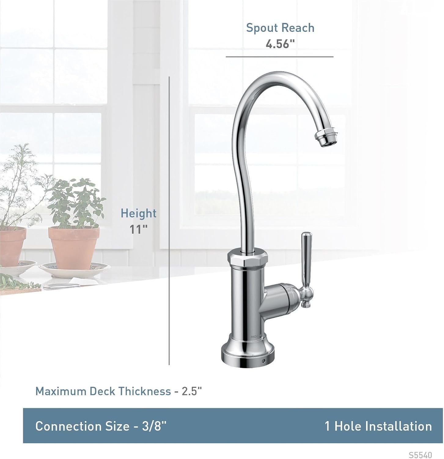 image:imageMoen Chrome Paterson Sip Industrial Cold Water Kitchen Beverage Faucet with Optional Filtration System S5540Spot Resist Stainless