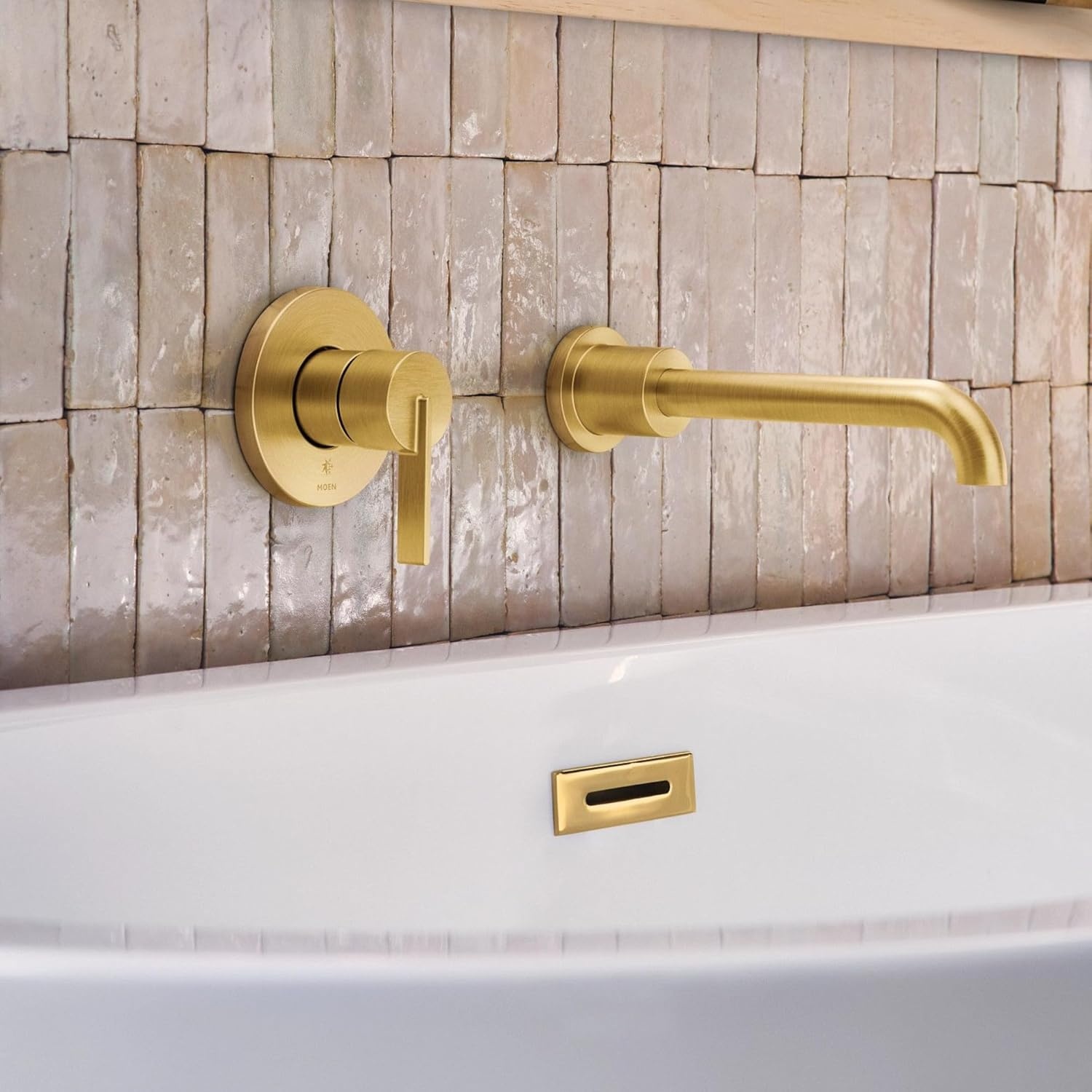 image:imageMoen Cia Brushed Gold Single Handle Wall Mount Tub Filler High Flow Tub Faucet with 10 Spout Reach WT6221BG