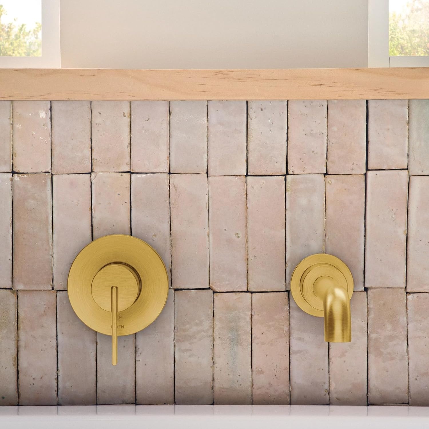 image:imageMoen Cia Brushed Gold Single Handle Wall Mount Tub Filler High Flow Tub Faucet with 10 Spout Reach WT6221BG