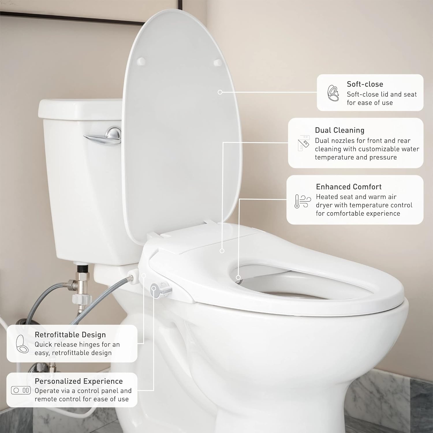 image:imageMoen EB800 2Series Standard Electric Bidet Elongated Toilets in White with Heated Seat