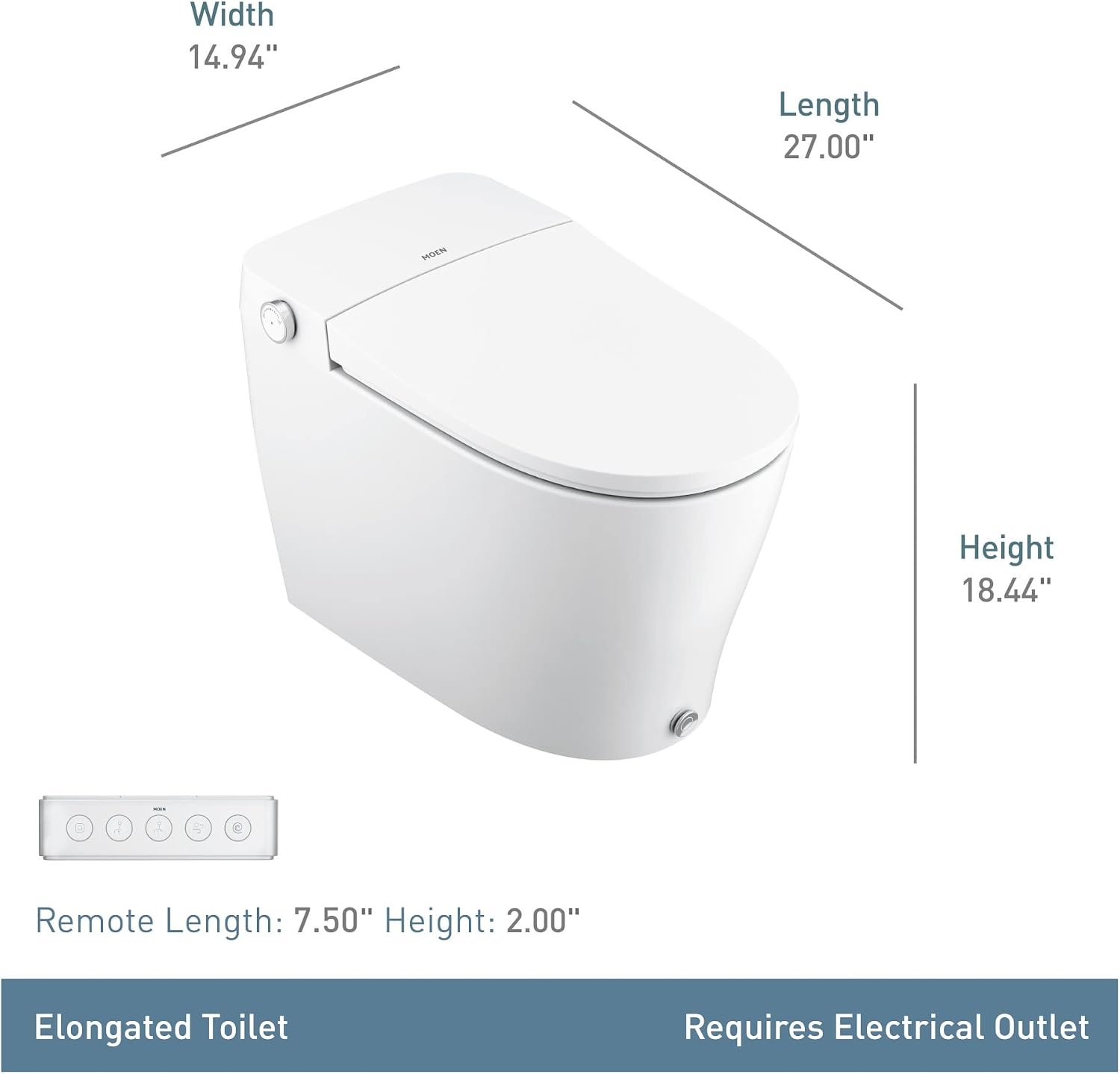 image:imageMoen ET900 2Series Tankless Bidet One Piece Elongated Bidet Toilet with Remote Auto Flush and Warm Air Dryer and Temperature Control WhiteET1300