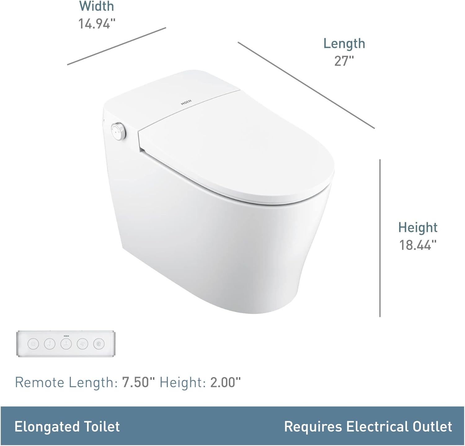 image:imageMoen ET900 2Series Tankless Bidet One Piece Elongated Bidet Toilet with Remote Auto Flush and Warm Air Dryer and Temperature Control WhiteET900