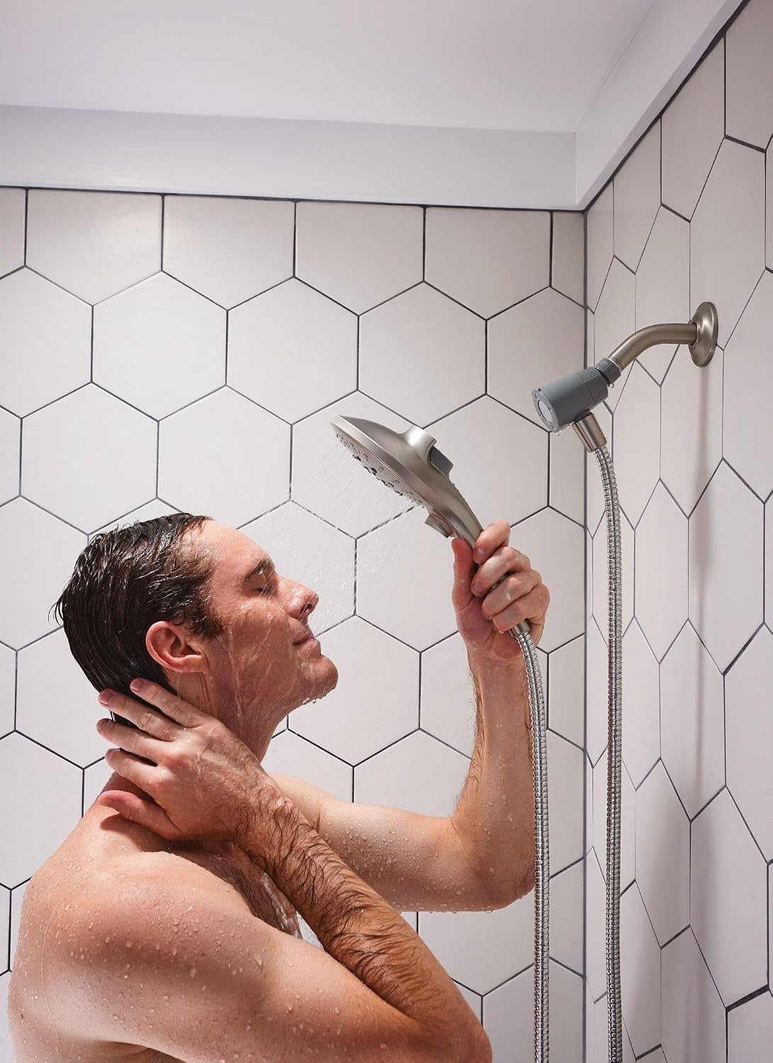 image:imageMoen Engage Chrome Magnetix SixFunction 55Inch Wide Handheld Shower Head with Hose and Magnetic Docking System 26112Spot Resist Brushed Nickel