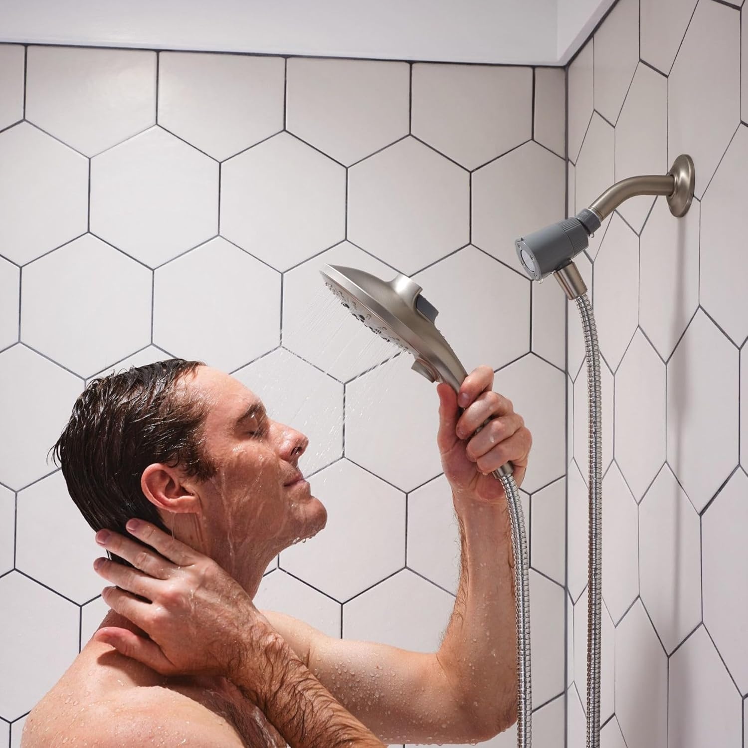 image:imageMoen Engage Chrome Magnetix SixFunction 55Inch Wide Handheld Shower Head with Hose and Magnetic Docking System 26112Spot Resist Brushed Nickel