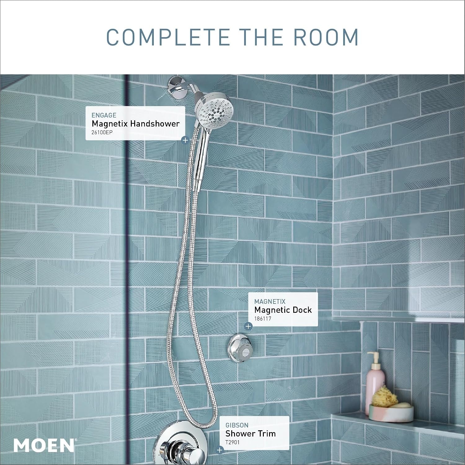 image:imageMoen Engage Magnetix Spot Resist Brushed Nickel 35Inch SixFunction Detachable Handheld Showerhead with Magnetic Docking System 26100SRNChrome