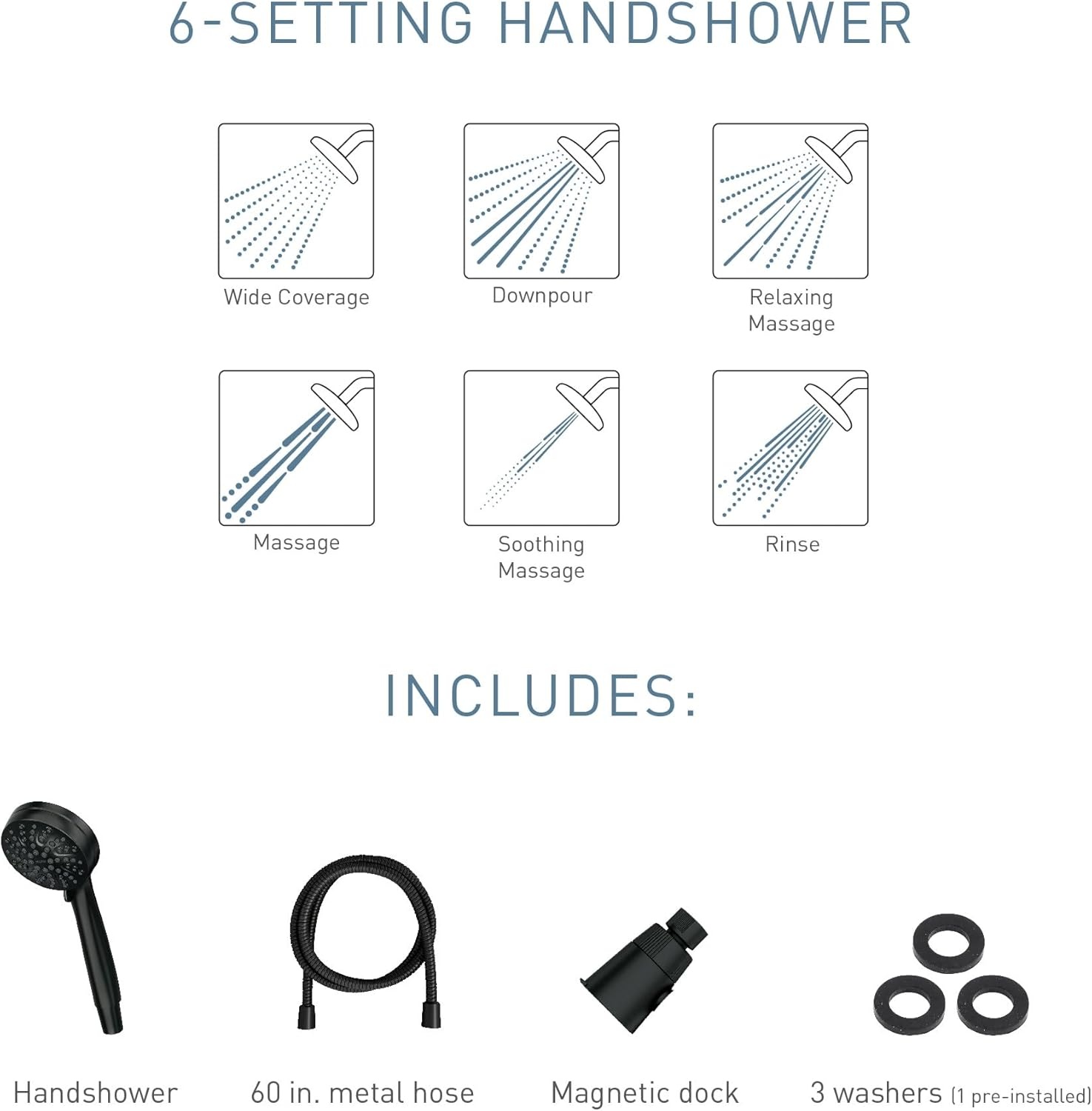 image:imageMoen Engage Magnetix Spot Resist Brushed Nickel 35Inch SixFunction Detachable Handheld Showerhead with Magnetic Docking System 26100SRNMatte Black