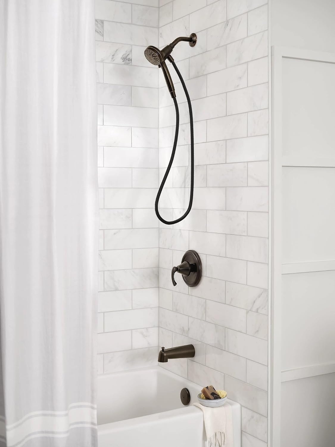 image:imageMoen Engage Magnetix Spot Resist Brushed Nickel 35Inch SixFunction Detachable Handheld Showerhead with Magnetic Docking System 26100SRNMediterranean Bronze