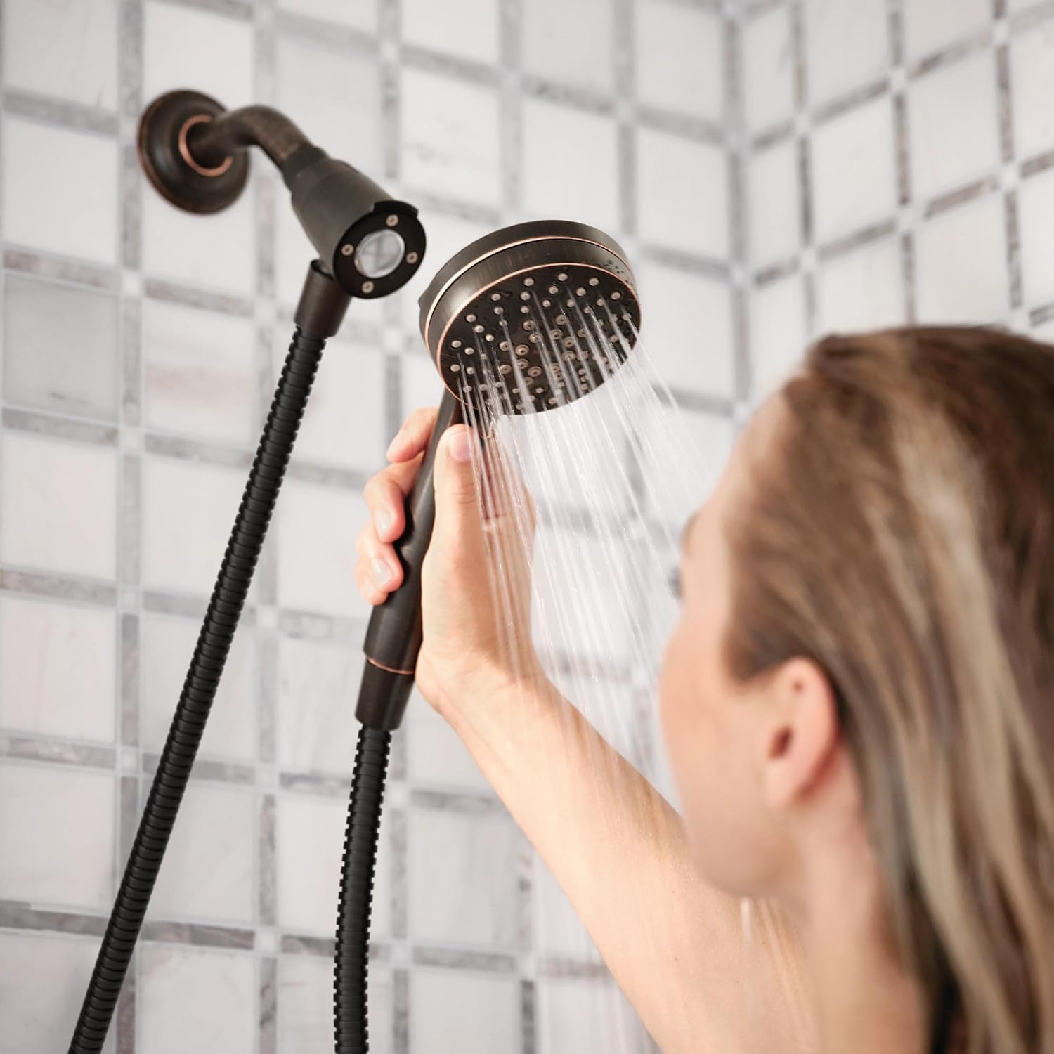 image:imageMoen Engage Magnetix Spot Resist Brushed Nickel 35Inch SixFunction Detachable Handheld Showerhead with Magnetic Docking System 26100SRNMediterranean Bronze