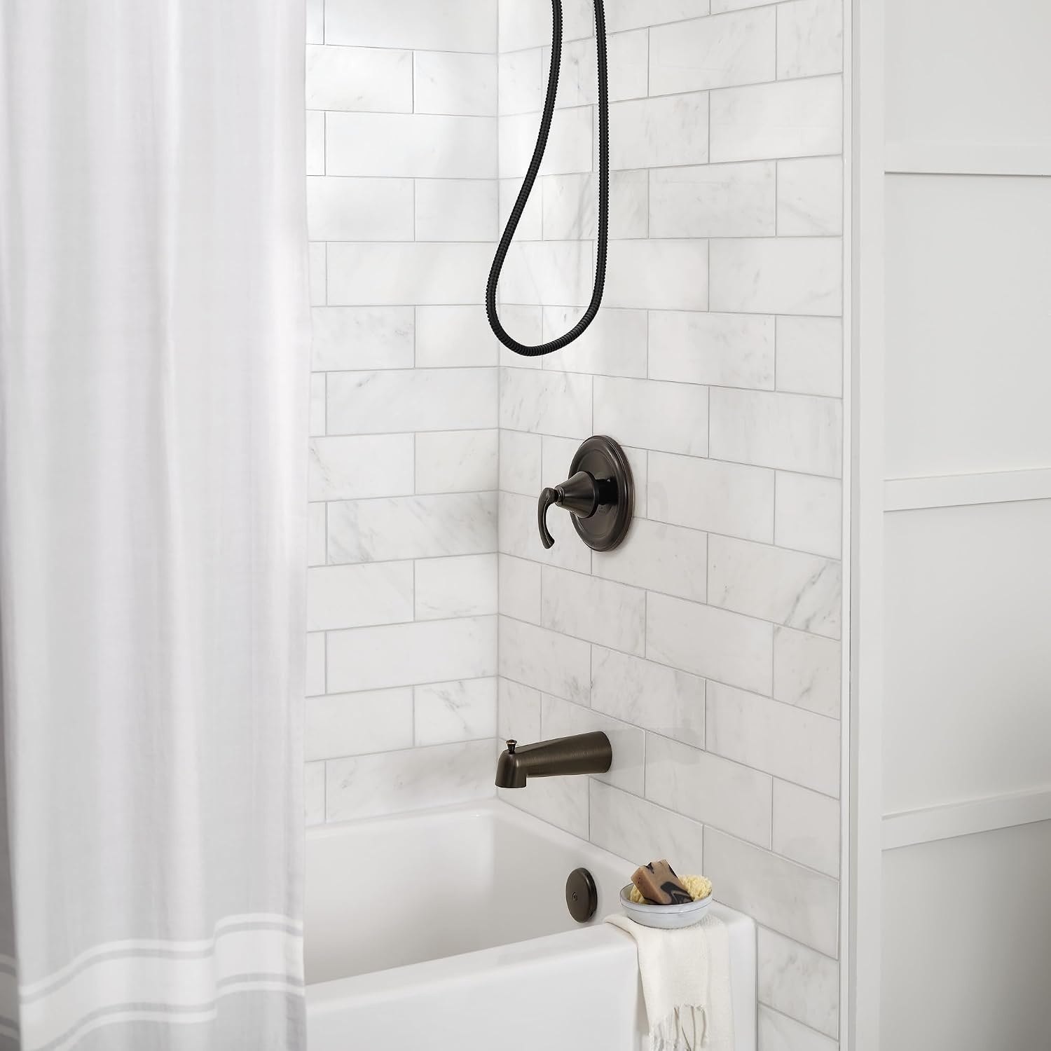image:imageMoen Engage Magnetix Spot Resist Brushed Nickel 35Inch SixFunction Detachable Handheld Showerhead with Magnetic Docking System 26100SRNMediterranean Bronze