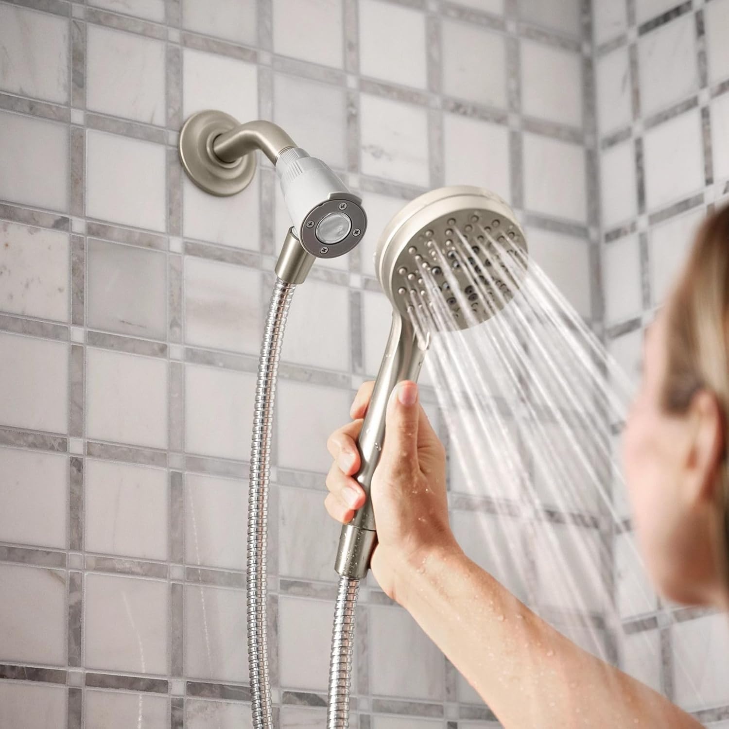 image:imageMoen Engage Magnetix Spot Resist Brushed Nickel 35Inch SixFunction Detachable Handheld Showerhead with Magnetic Docking System 26100SRNSpot Resist Brushed Nickel