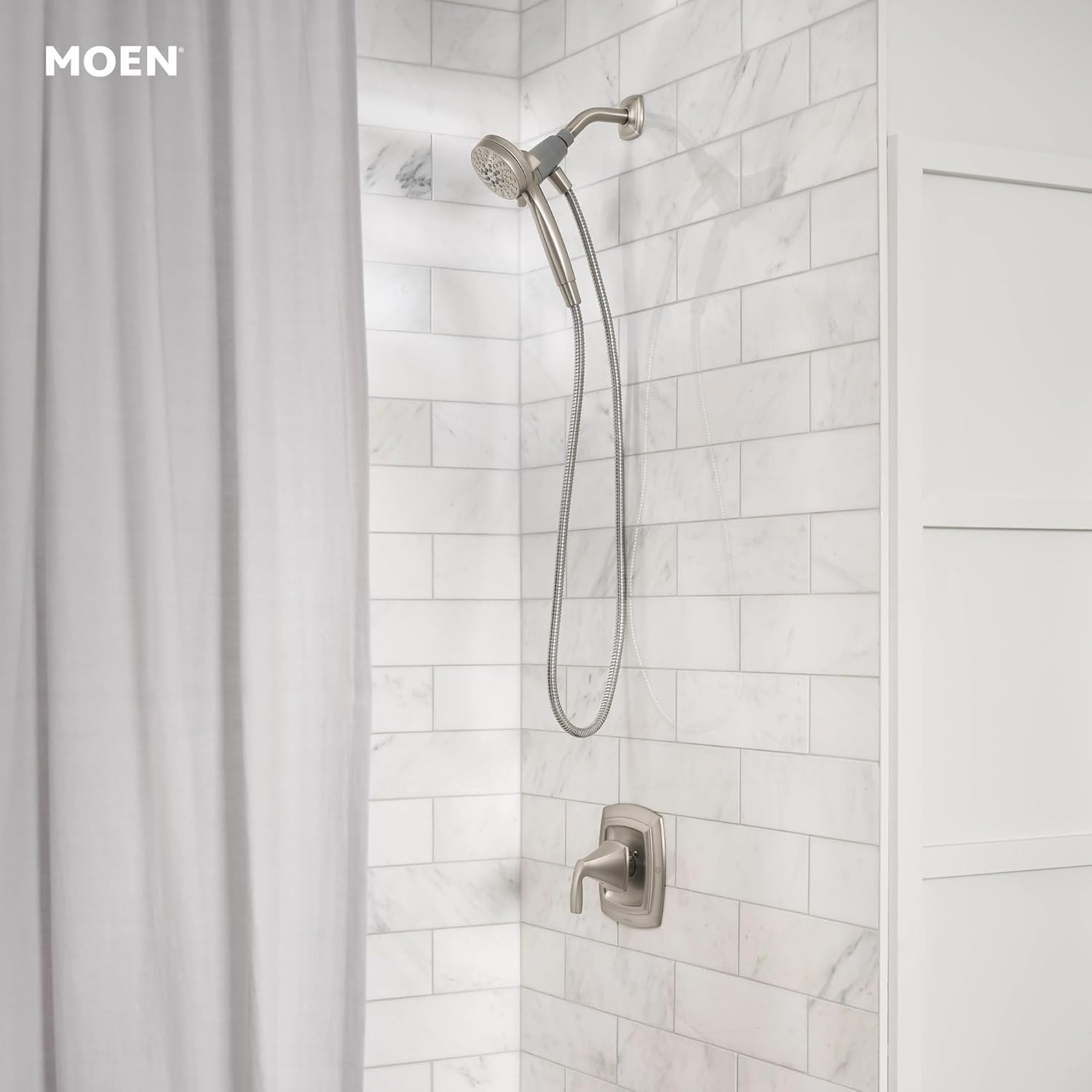 image:imageMoen Engage Magnetix Spot Resist Brushed Nickel 35Inch SixFunction Detachable Handheld Showerhead with Magnetic Docking System 26100SRNSpot Resist Brushed Nickel