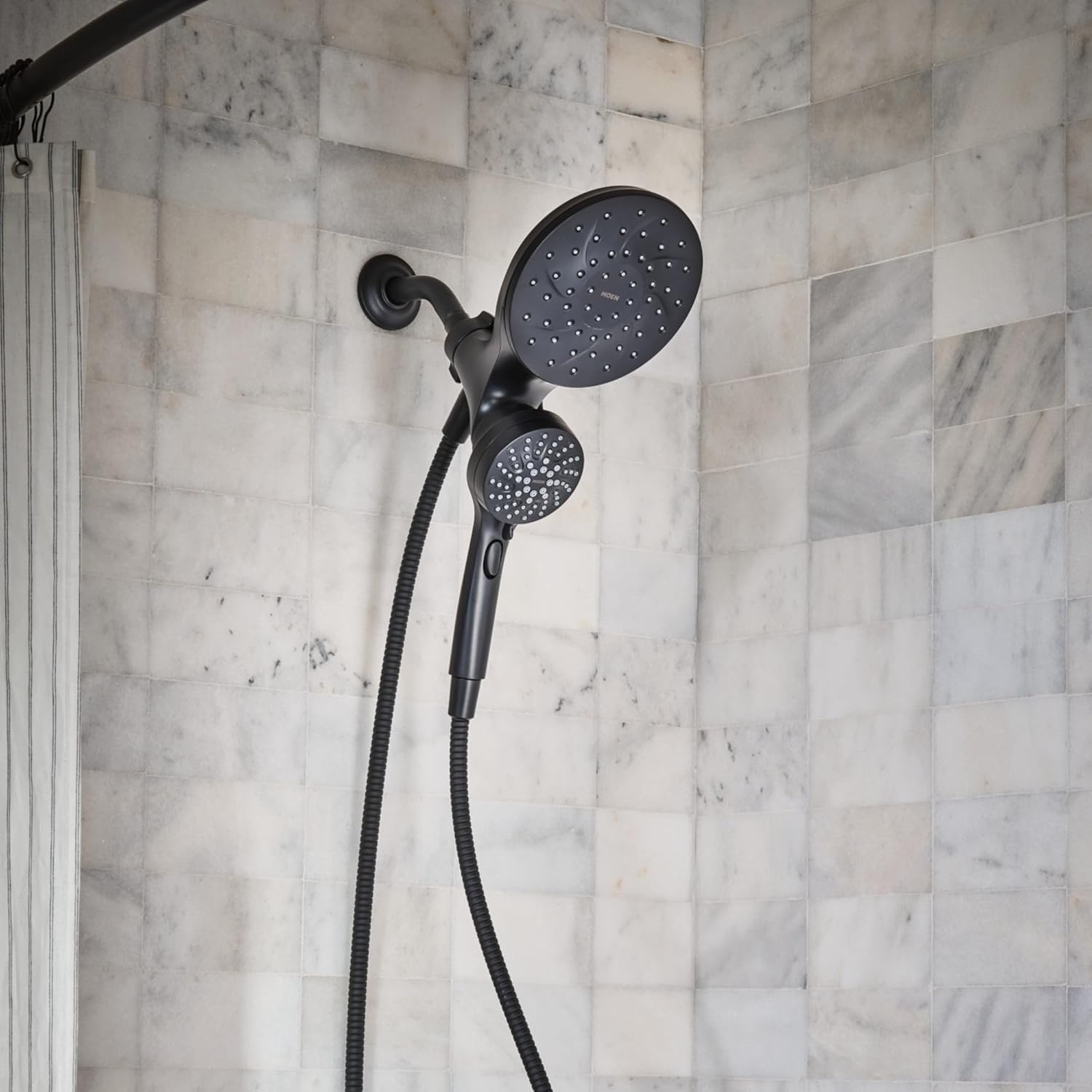 image:imageMoen Engage Matte Black 25 GPM Handheld Showerhead and Rain Shower 2in1 Combo Featuring Magnetic Docking System and Metal Hose 26009BLMatte Black