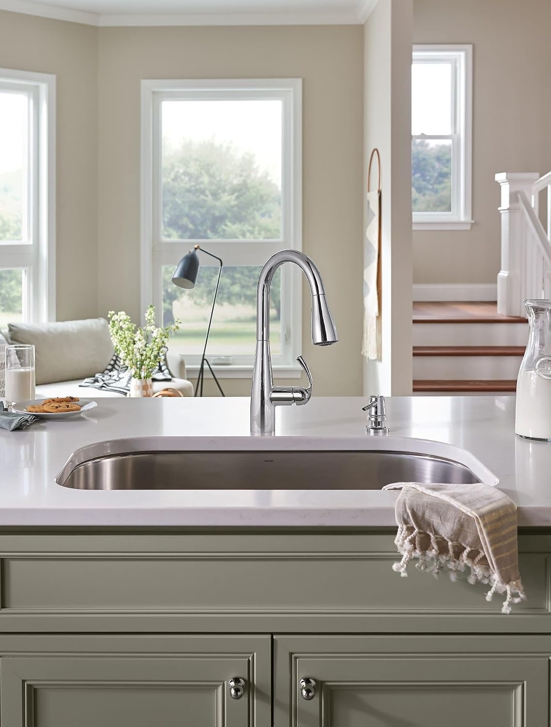 image:imageMoen Essie Matte Black Single Handle PullDown Sprayer Kitchen Faucet with Soap Dispenser Reflex and Power Clean Technology 87014BLChrome