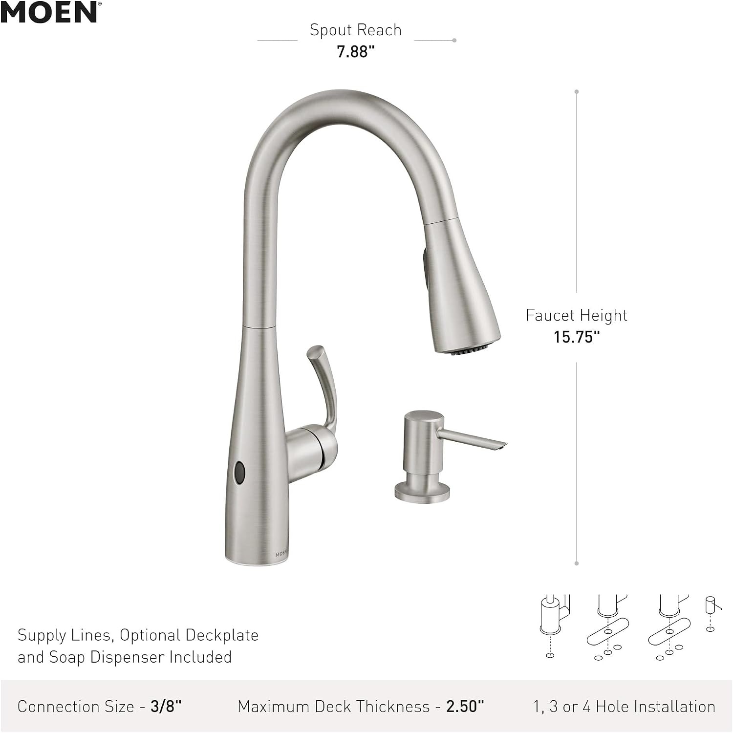 image:imageMoen Essie Matte Black Single Handle PullDown Sprayer Kitchen Faucet with Soap Dispenser Reflex and Power Clean Technology 87014BLChrome