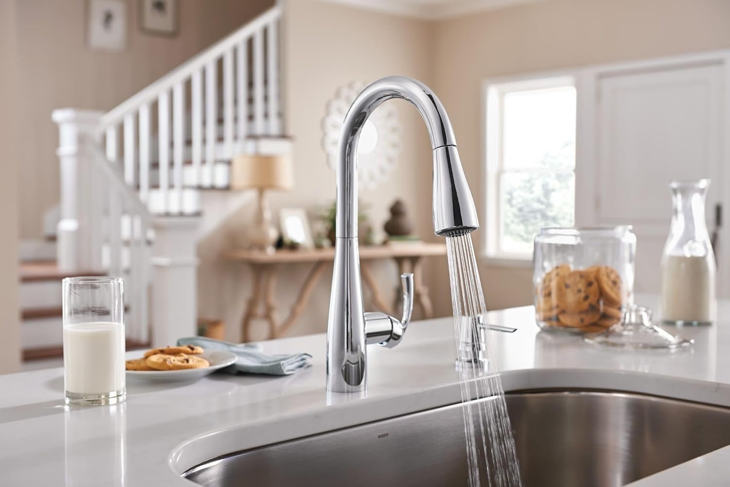 image:imageMoen Essie Matte Black Single Handle PullDown Sprayer Kitchen Faucet with Soap Dispenser Reflex and Power Clean Technology 87014BLChrome