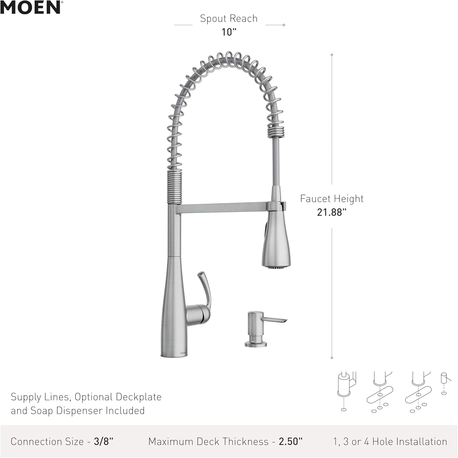 image:imageMoen Essie Matte Black Single Handle PullDown Sprayer Kitchen Faucet with Soap Dispenser Reflex and Power Clean Technology 87014BLChrome