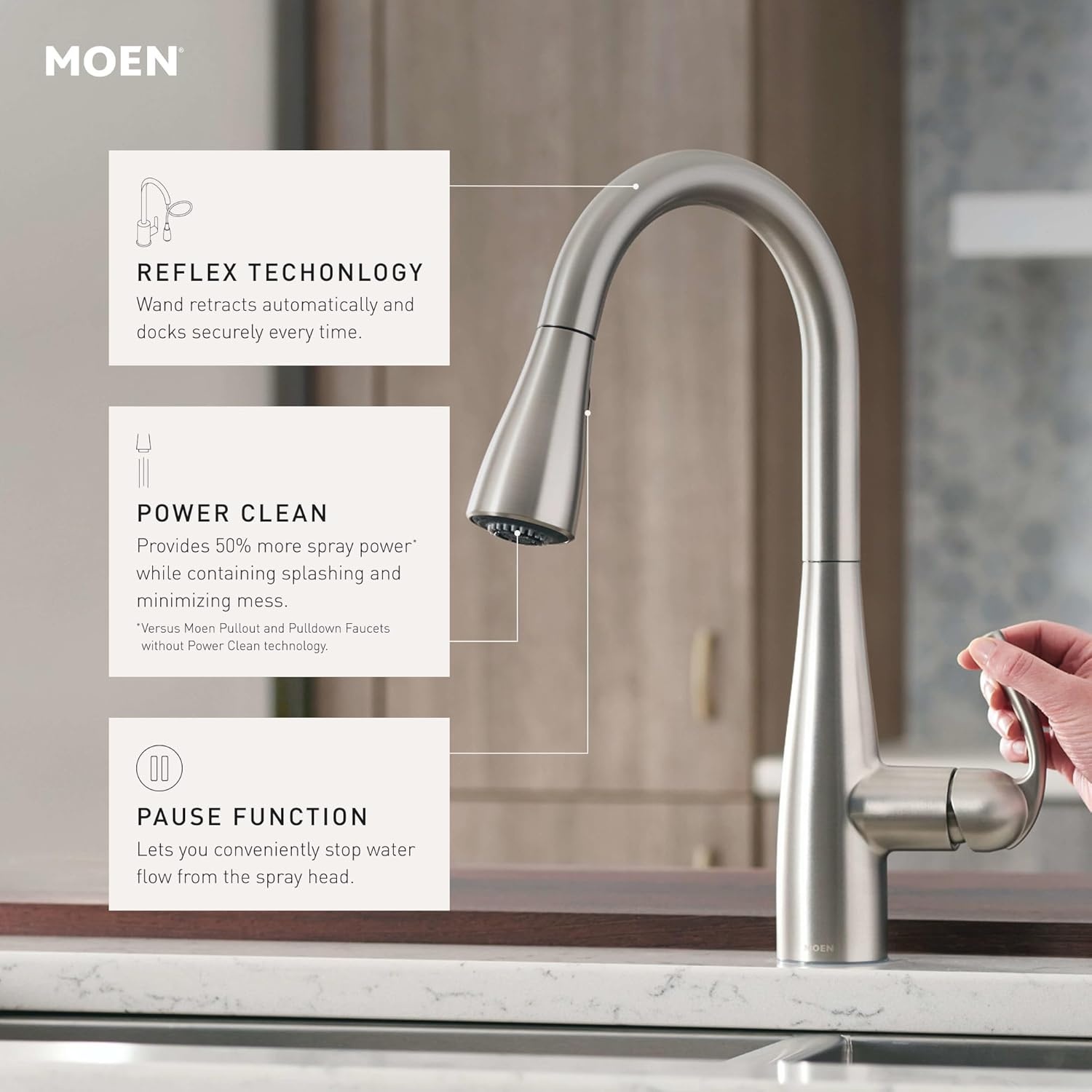 image:imageMoen Essie Matte Black Single Handle PullDown Sprayer Kitchen Faucet with Soap Dispenser Reflex and Power Clean Technology 87014BLMatte Black