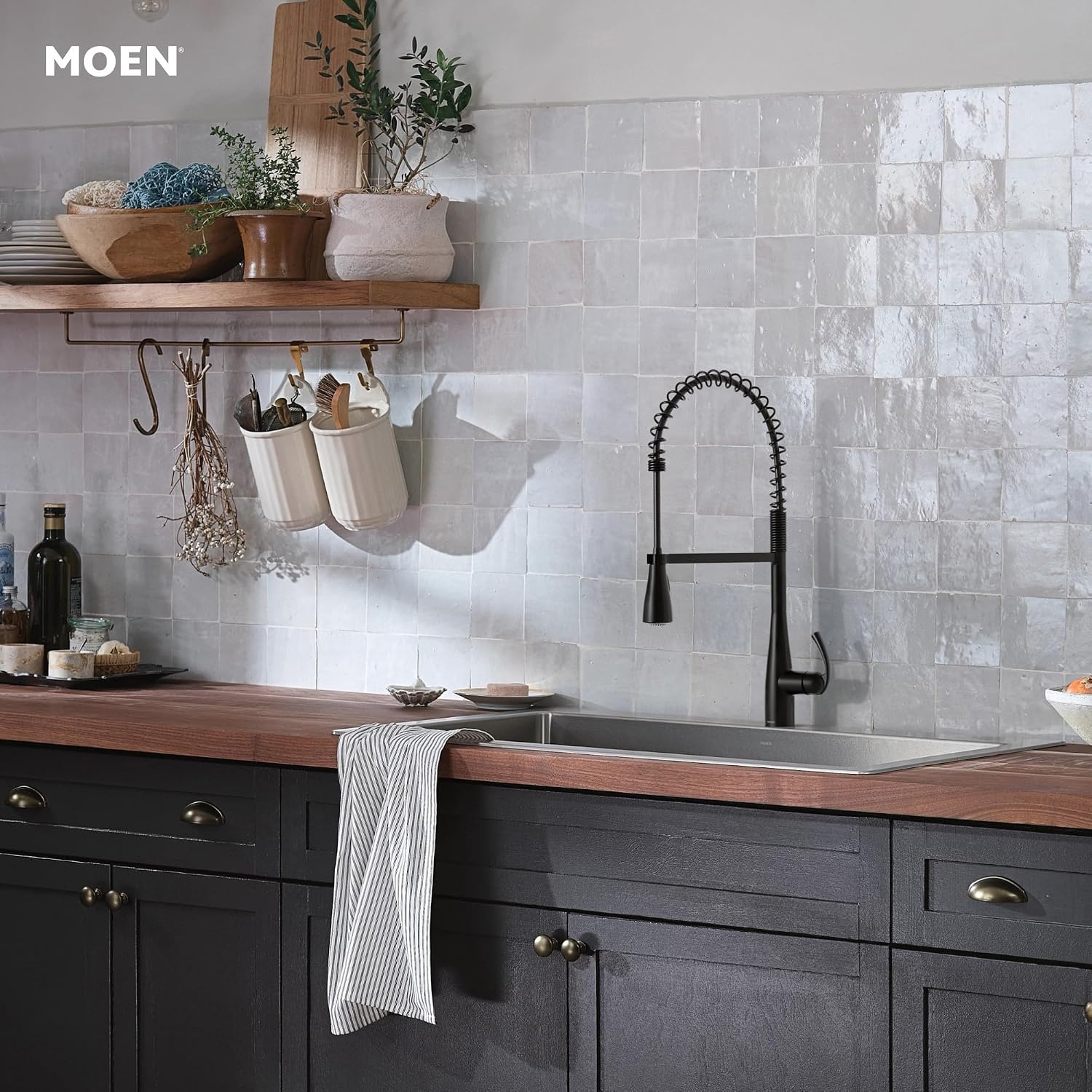image:imageMoen Essie Matte Black Single Handle PullDown Sprayer Kitchen Faucet with Soap Dispenser Reflex and Power Clean Technology 87014BLMatte Black