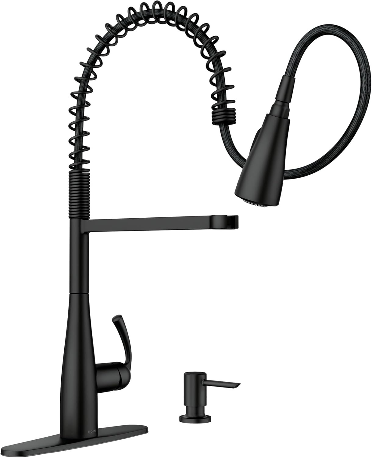 image:imageMoen Essie Matte Black Single Handle PullDown Sprayer Kitchen Faucet with Soap Dispenser Reflex and Power Clean Technology 87014BLMatte Black
