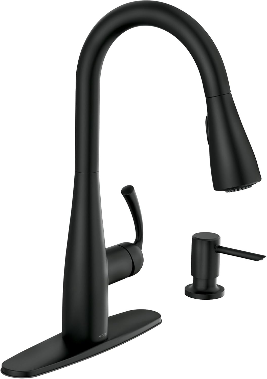 image:imageMoen Essie Matte Black Single Handle PullDown Sprayer Kitchen Faucet with Soap Dispenser Reflex and Power Clean Technology 87014BLMatte Black
