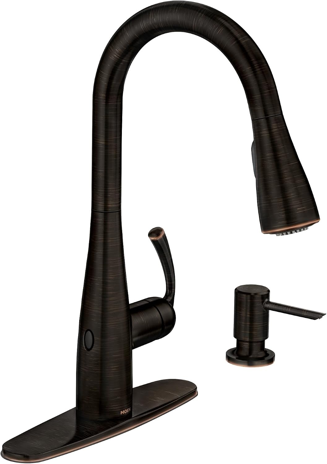 image:imageMoen Essie Mediterranean Bronze MotionSense Wave OneHandle Touchless Kitchen Faucet with Pulldown Sprayer and Soap Dispenser 87014EWBRB