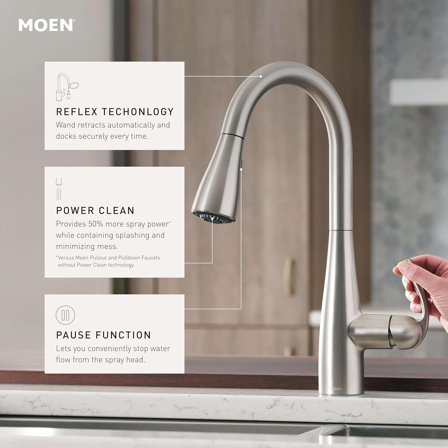 image:imageMoen Essie PreRinse Pulldown Kitchen Faucet wSoap 87814SRSChrome