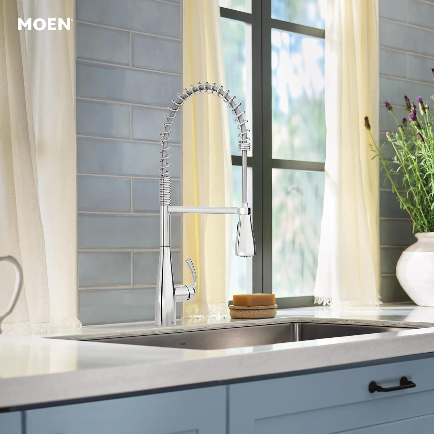 image:imageMoen Essie PreRinse Pulldown Kitchen Faucet wSoap 87814SRSChrome