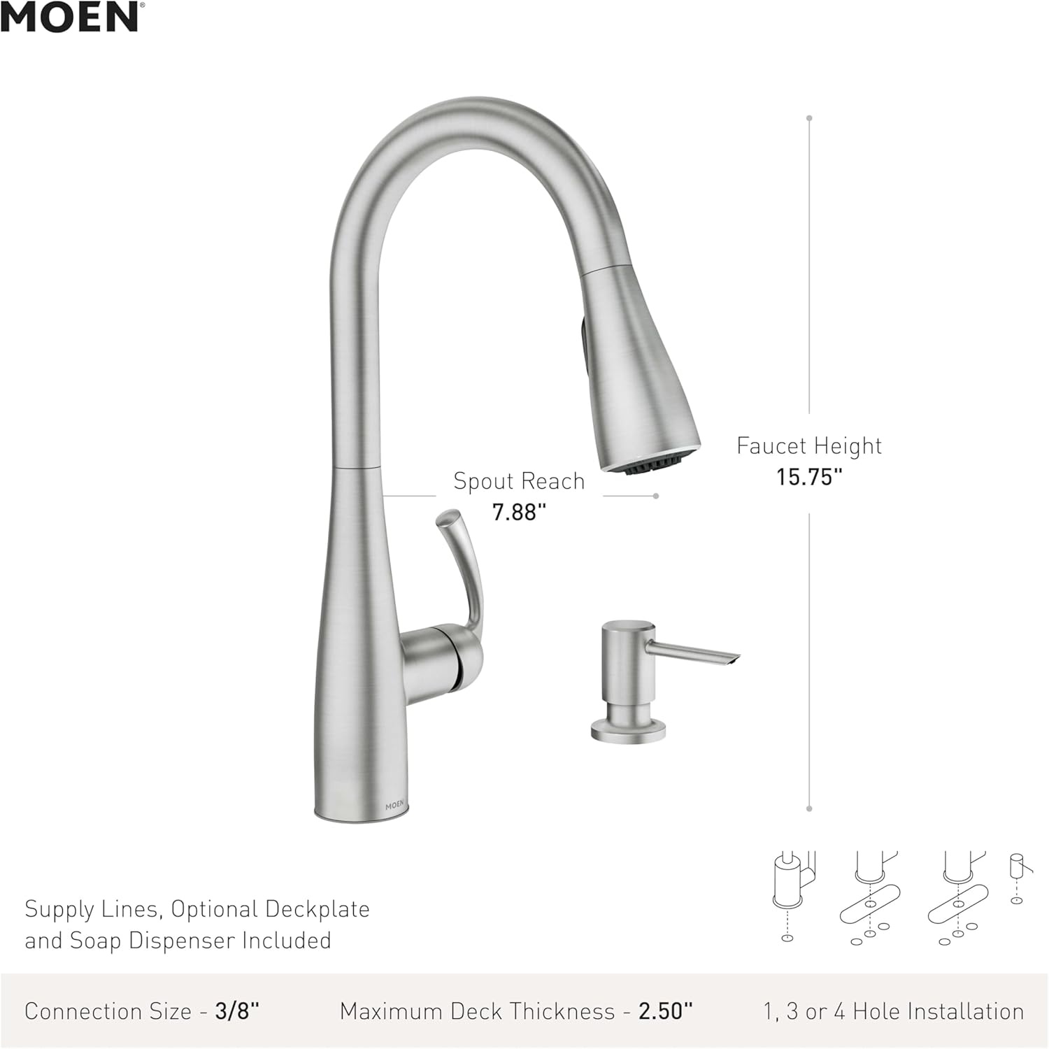 image:imageMoen Essie PreRinse Pulldown Kitchen Faucet wSoap 87814SRSChrome