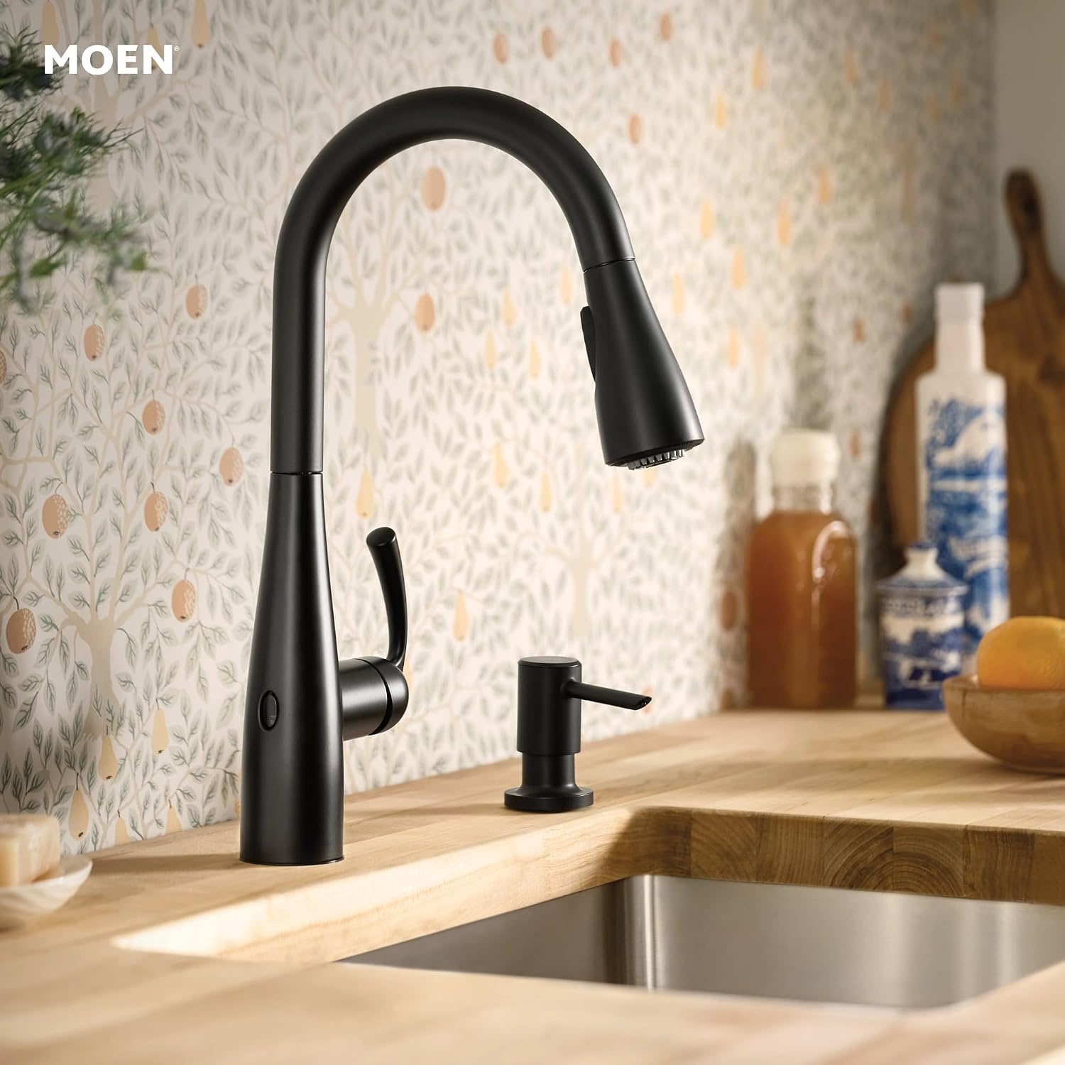 image:imageMoen Essie PreRinse Pulldown Kitchen Faucet wSoap 87814SRSMatte Black