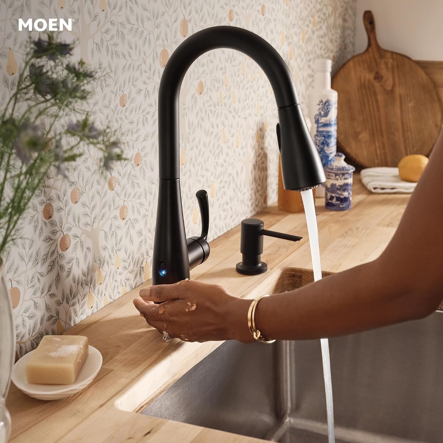 image:imageMoen Essie PreRinse Pulldown Kitchen Faucet wSoap 87814SRSMatte Black