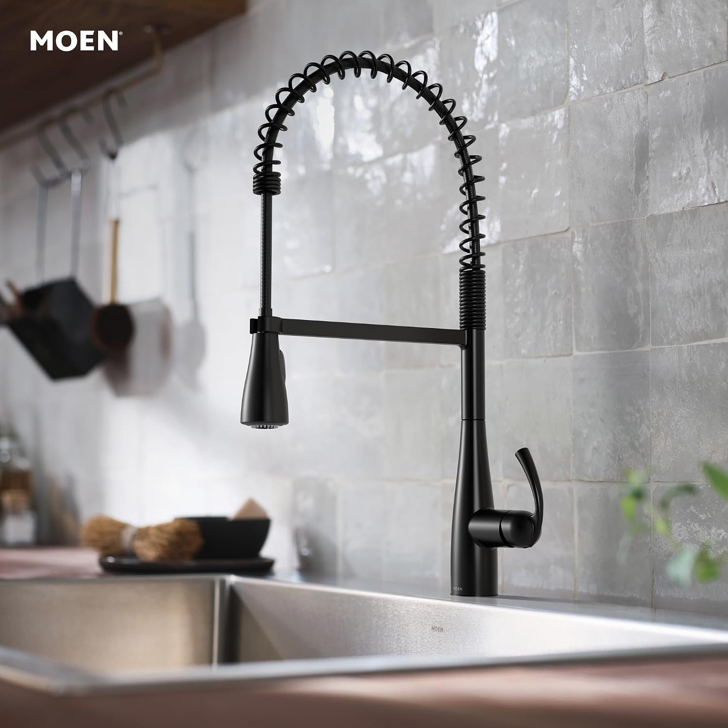 image:imageMoen Essie PreRinse Pulldown Kitchen Faucet wSoap 87814SRSMatte Black