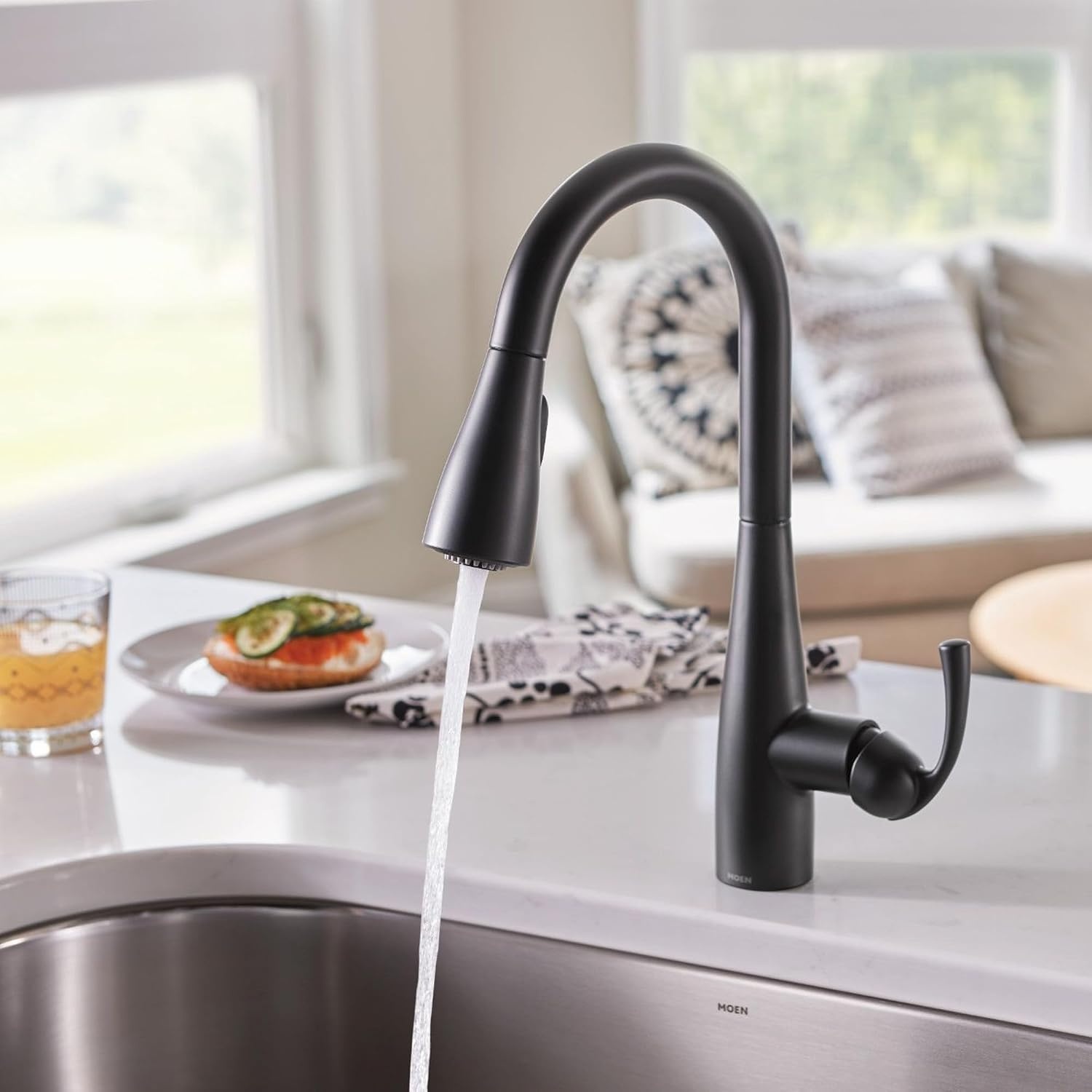 image:imageMoen Essie PreRinse Pulldown Kitchen Faucet wSoap 87814SRSMatte Black