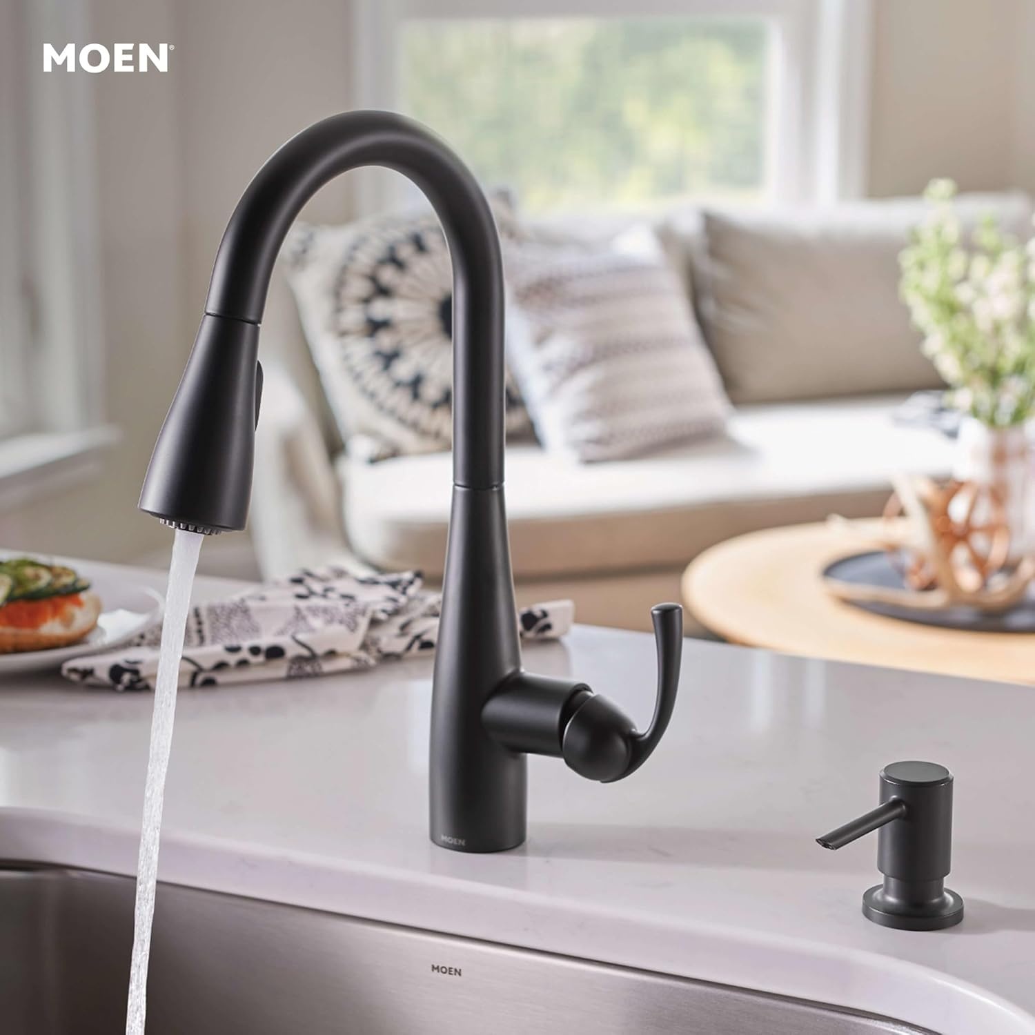 image:imageMoen Essie PreRinse Pulldown Kitchen Faucet wSoap 87814SRSMatte Black
