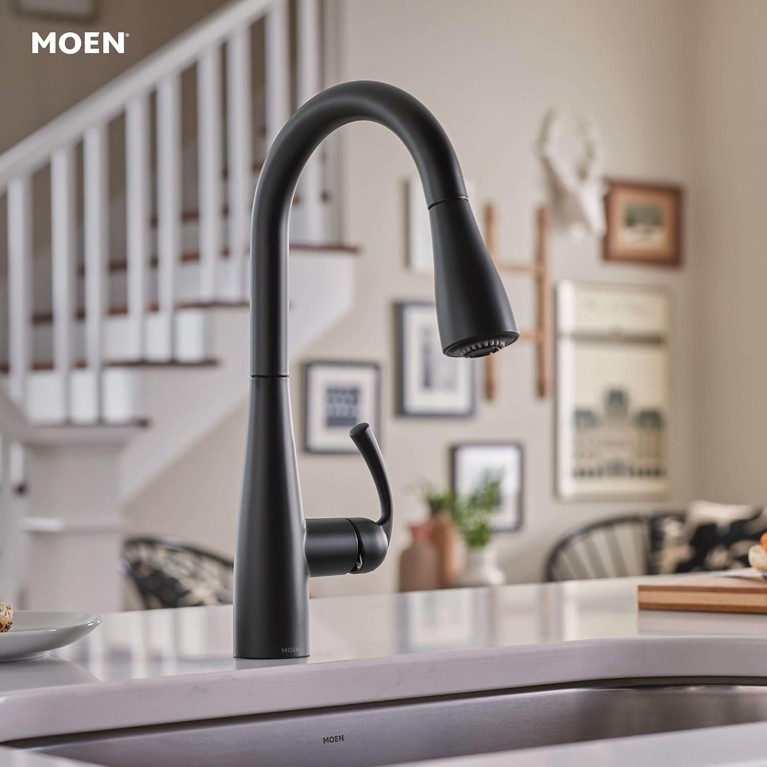 image:imageMoen Essie PreRinse Pulldown Kitchen Faucet wSoap 87814SRSMatte Black