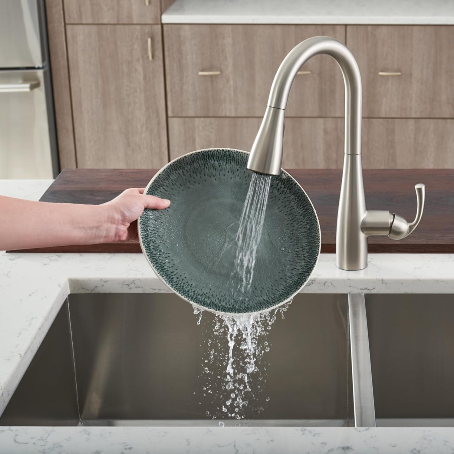 image:imageMoen Essie PreRinse Pulldown Kitchen Faucet wSoap 87814SRSSpot Resist Stainless