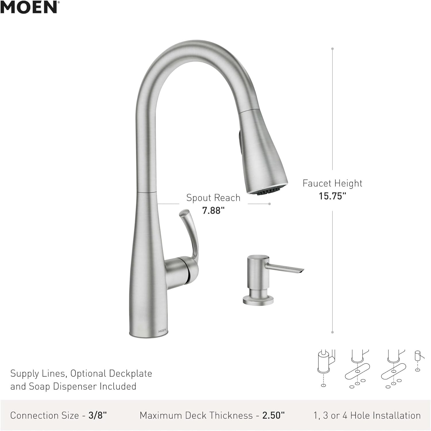 image:imageMoen Essie PreRinse Pulldown Kitchen Faucet wSoap 87814SRSSpot Resist Stainless