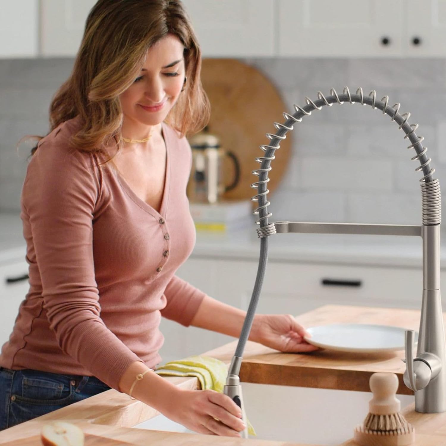 image:imageMoen Essie PreRinse Pulldown Kitchen Faucet wSoap 87814SRSSpot Resist Stainless