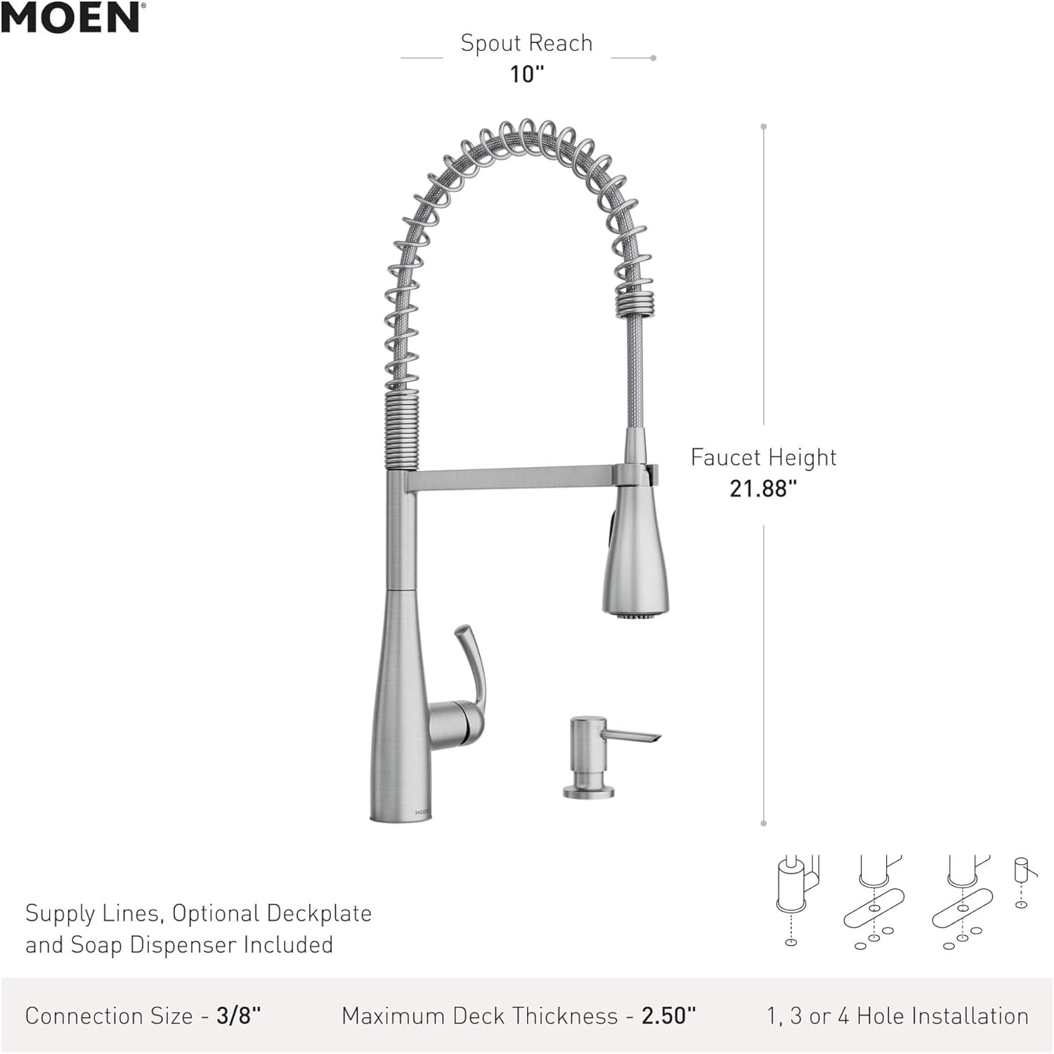 image:imageMoen Essie PreRinse Pulldown Kitchen Faucet wSoap 87814SRSSpot Resist Stainless