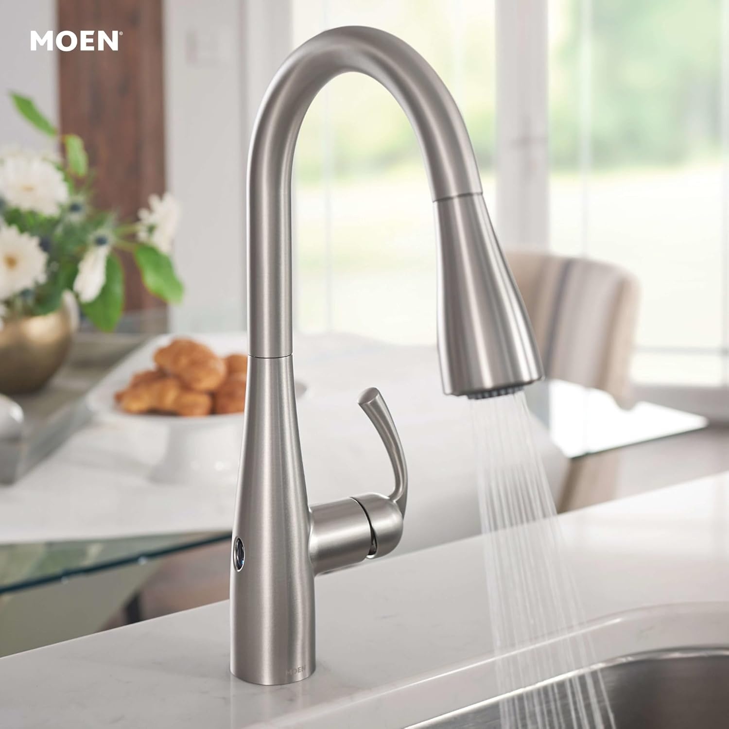 image:imageMoen Essie PreRinse Pulldown Kitchen Faucet wSoap 87814SRSSpot Resist Stainless
