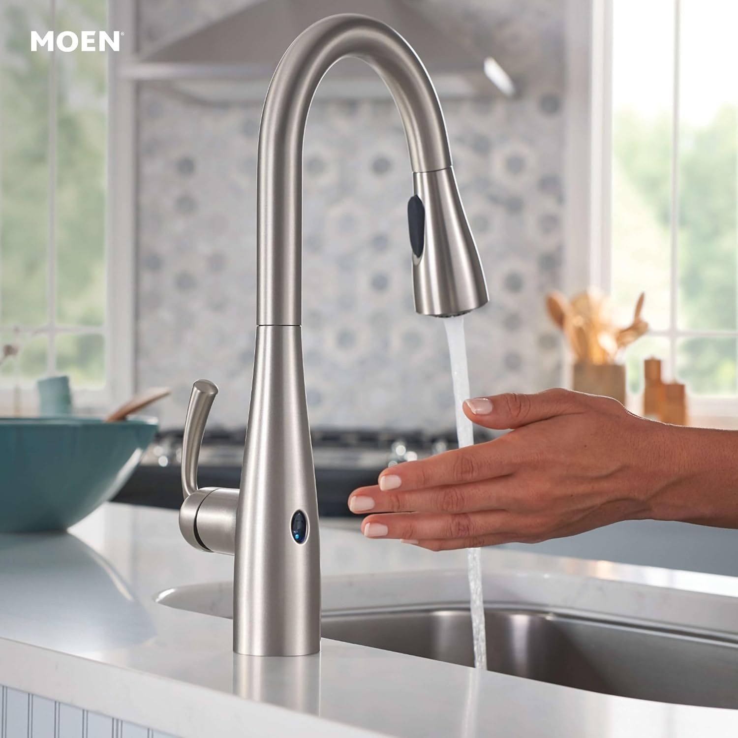 image:imageMoen Essie PreRinse Pulldown Kitchen Faucet wSoap 87814SRSSpot Resist Stainless