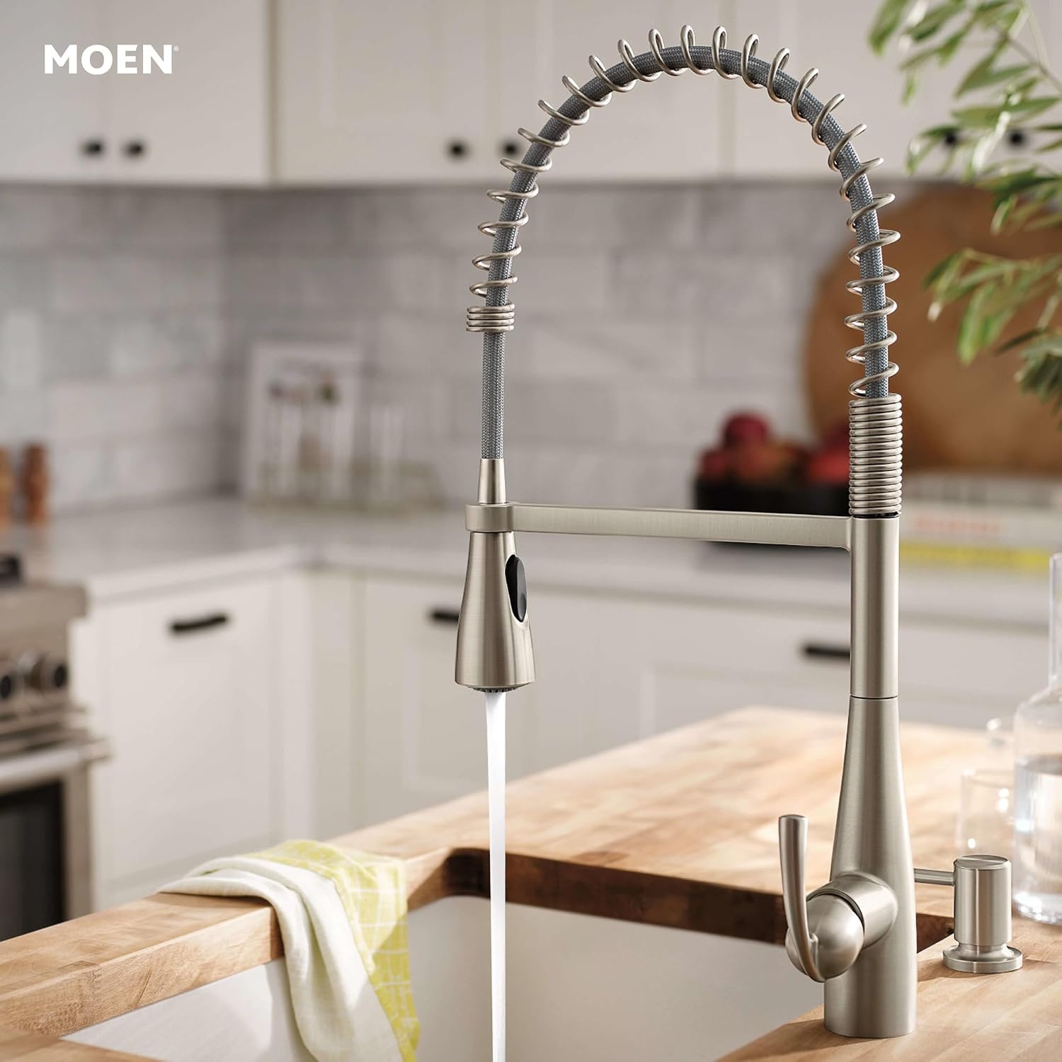 image:imageMoen Essie PreRinse Pulldown Kitchen Faucet wSoap 87814SRSSpot Resist Stainless