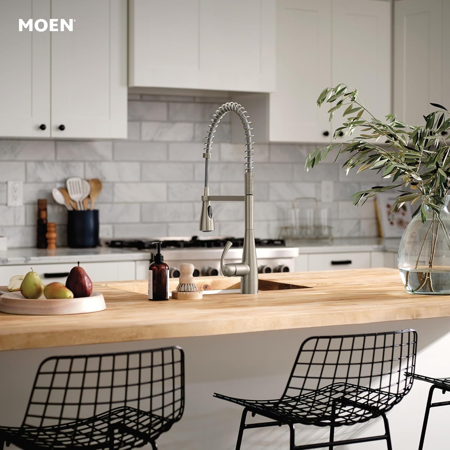 image:imageMoen Essie PreRinse Pulldown Kitchen Faucet wSoap 87814SRSSpot Resist Stainless