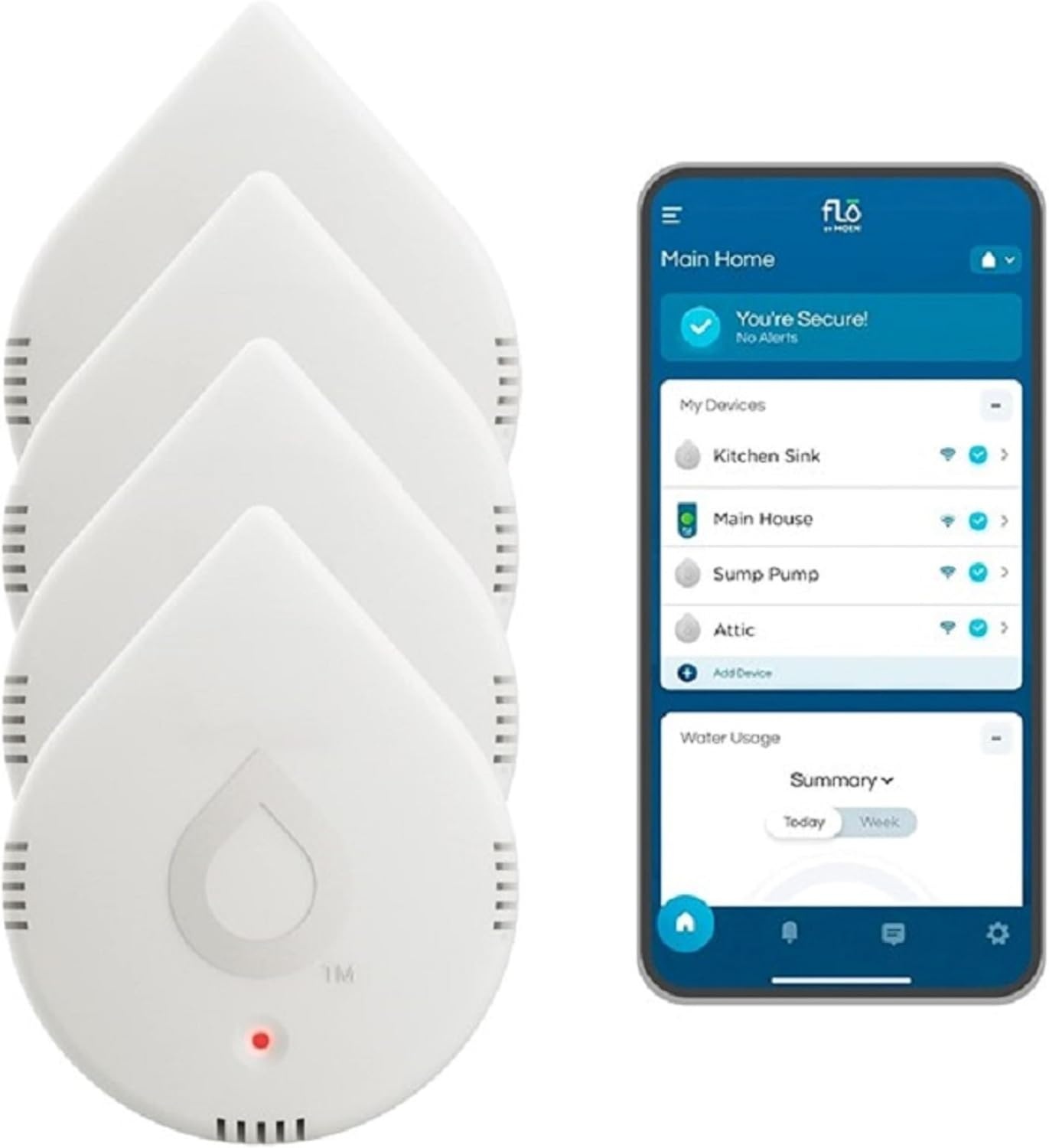 image:imageMoen Flo Smart Water Leak Detector Drip or Flood Sensor Alarm for Home 1Pack White 920004White