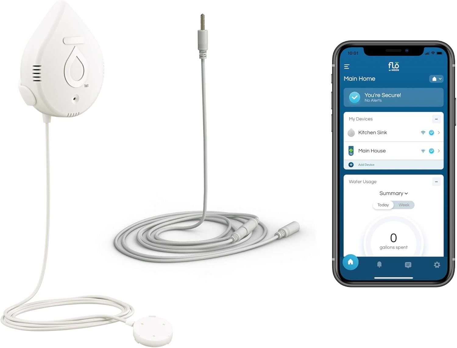 image:imageMoen Flo Smart Water Leak Detector Drip or Flood Sensor Alarm for Home 1Pack White 920004White