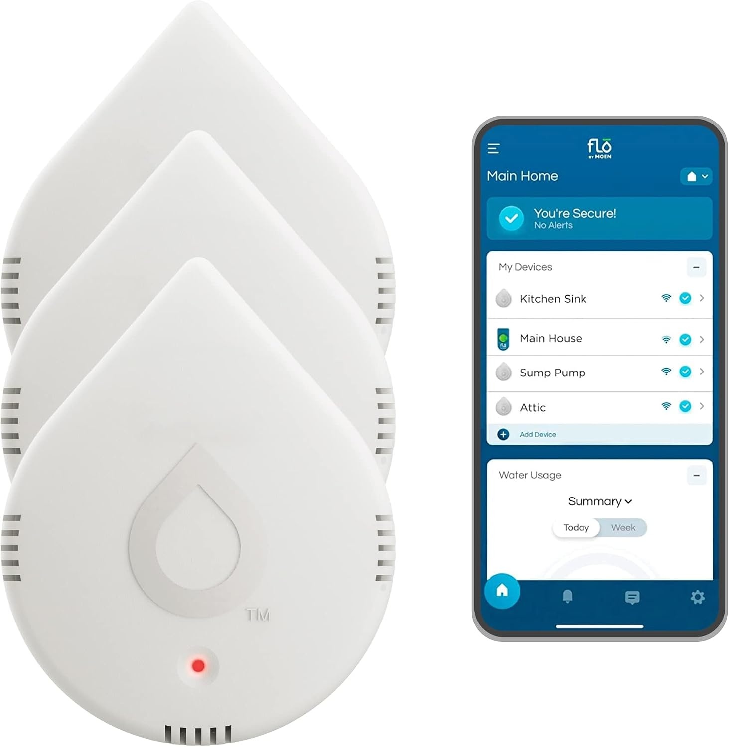 image:imageMoen Flo Smart Water Leak Detector Drip or Flood Sensor Alarm for Home 1Pack White 920004White