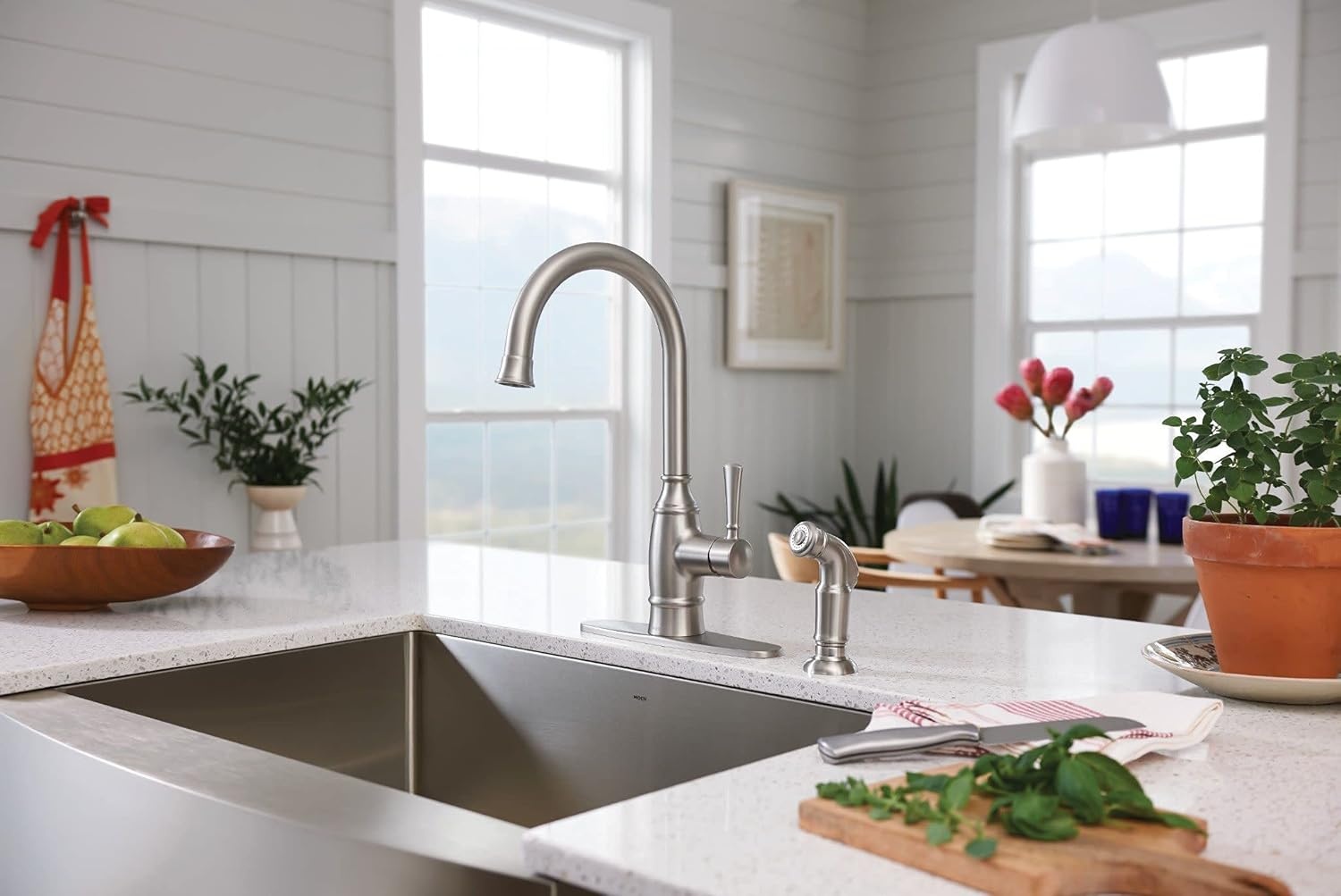 image:imageMoen G18121 Prep 18Gauge Steel Undermount Farmhouse Apron Front Single Bowl Kitchen Sink 30Inch x 21Inch Stainless Steel