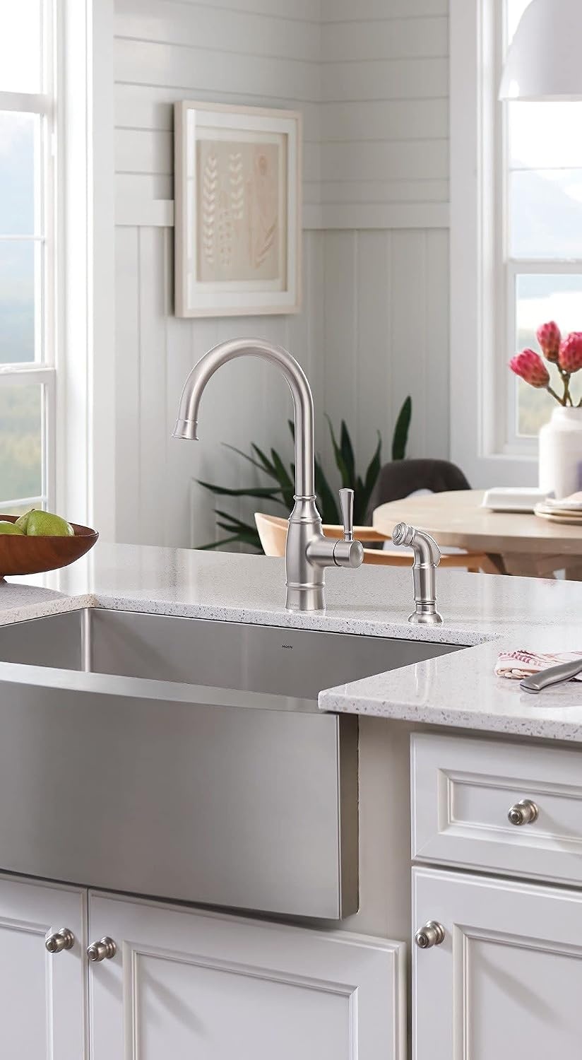 image:imageMoen G18121 Prep 18Gauge Steel Undermount Farmhouse Apron Front Single Bowl Kitchen Sink 30Inch x 21Inch Stainless Steel