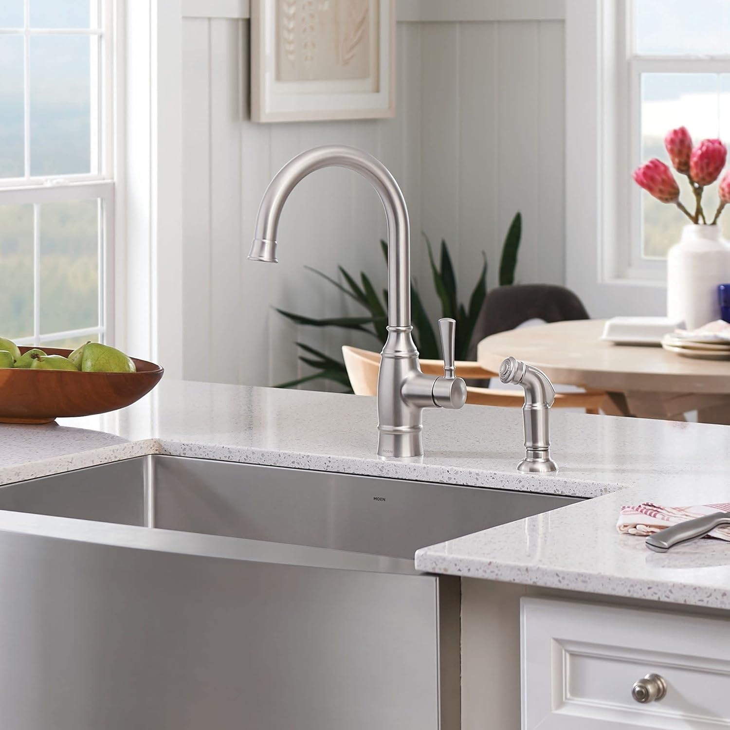 image:imageMoen G18121 Prep 18Gauge Steel Undermount Farmhouse Apron Front Single Bowl Kitchen Sink 30Inch x 21Inch Stainless Steel