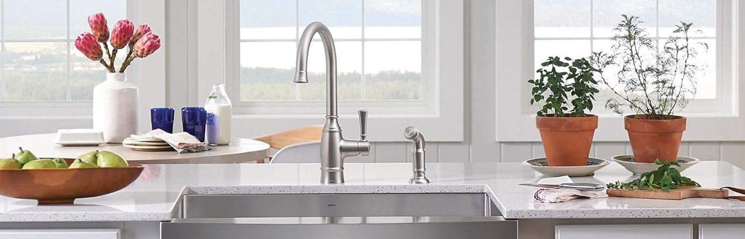 image:imageMoen G18121 Prep 18Gauge Steel Undermount Farmhouse Apron Front Single Bowl Kitchen Sink 30Inch x 21Inch Stainless Steel